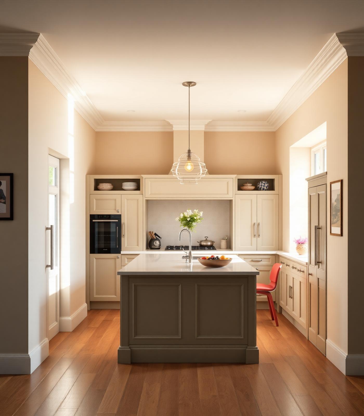 Bright modern British kitchen interior with island