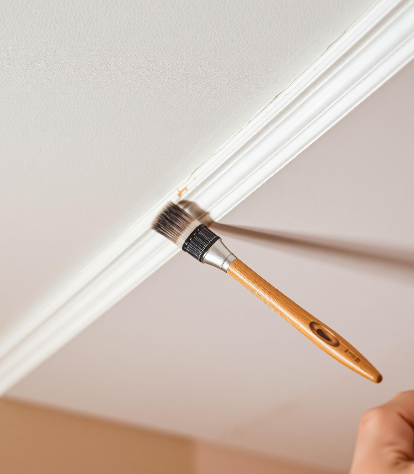 Close-up of decorator cutting-in paint along the ceiling