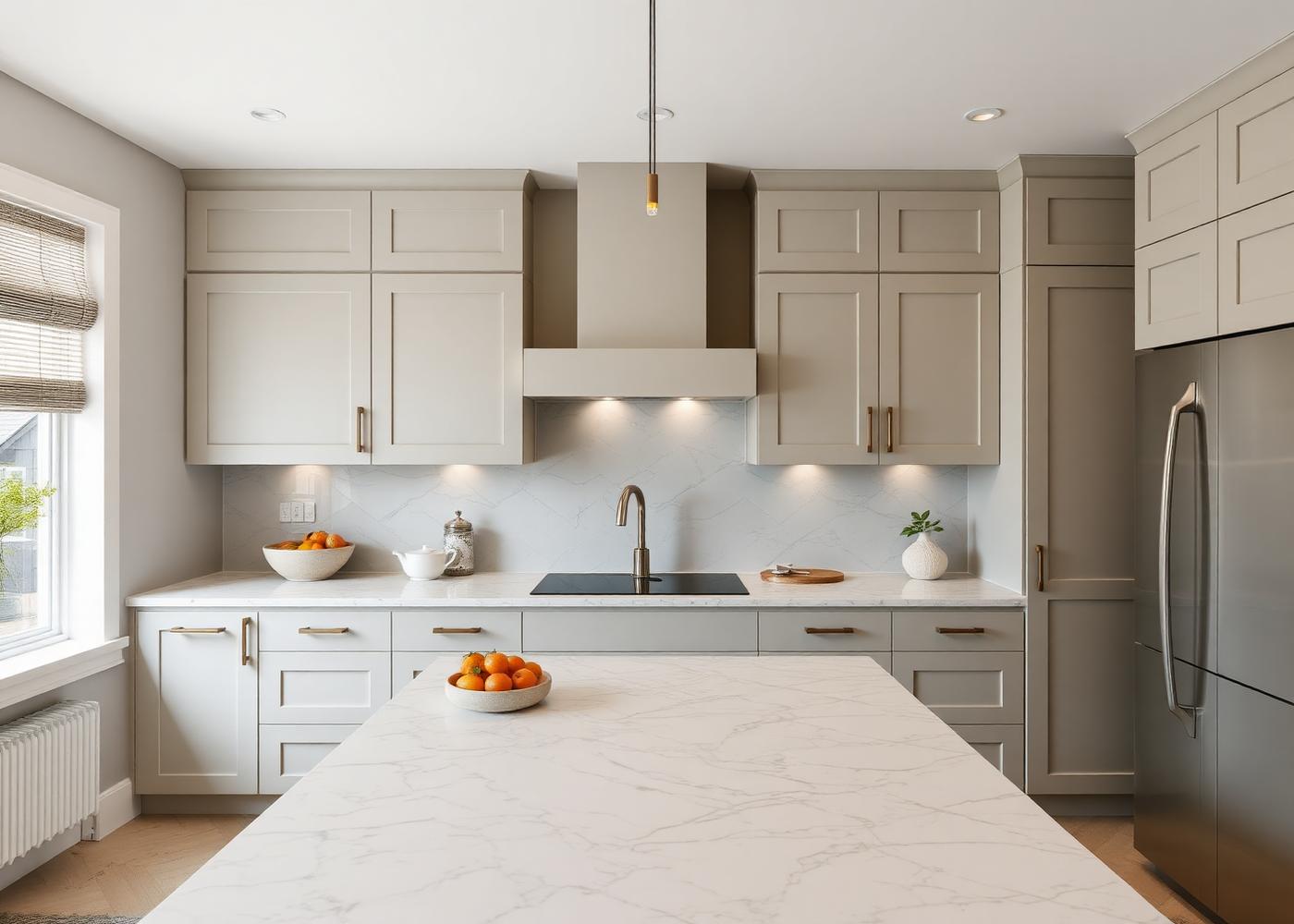 Freshly renovated shaker kitchen with marble worktop